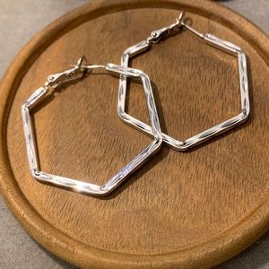 Silver Hexagon Hoops